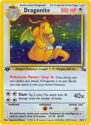Dragonite (4) card from Fossil