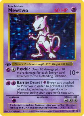 Mewtwo card from Base Set (Shadowless)