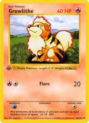 Growlithe card from Base Set (Shadowless)