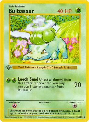 Bulbasaur card from Base Set (Shadowless)