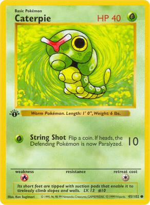 Caterpie card from Base Set (Shadowless)