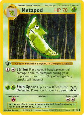 Metapod card from Base Set (Shadowless)