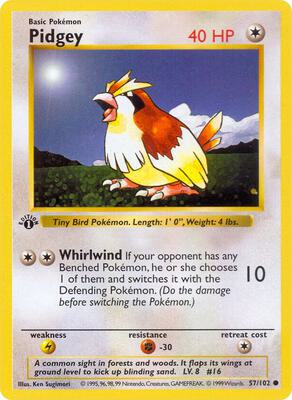 Pidgey card from Base Set (Shadowless)