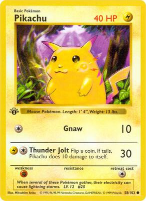 Pikachu card from Base Set (Shadowless)