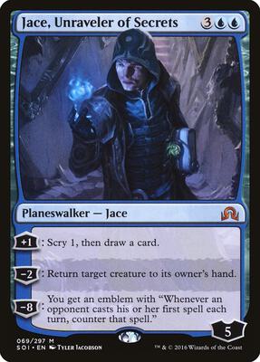Jace, Unraveler of Secrets card from Shadows over Innistrad