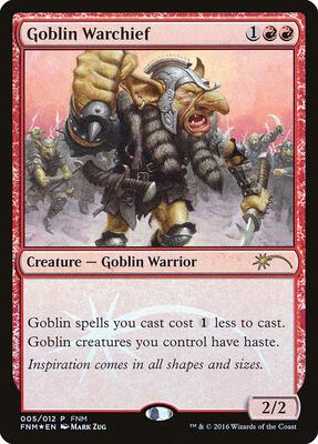 Goblin Warchief (2016) card from FNM Promos