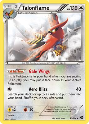 Talonflame card from XY - Steam Siege
