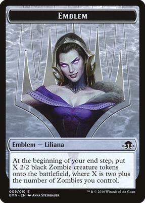 Emblem - Liliana, the Last Hope card from Eldritch Moon
