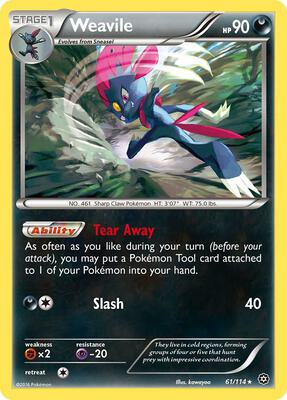 Weavile card from XY - Steam Siege