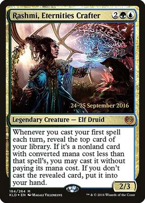 Rashmi, Eternities Crafter card from Prerelease Cards