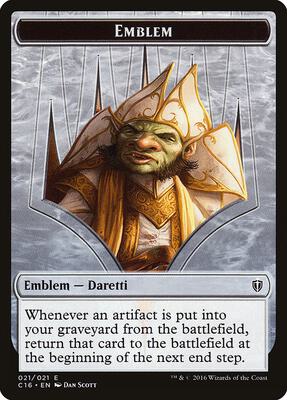 Emblem - Daretti, Scrap Savant // Thopter Double-Sided Token card from Commander 2016