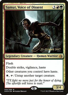 Samut, Voice of Dissent card from Prerelease Cards