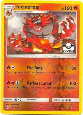 Incineroar - 26/149 (Pokemon League) card from League & Championship Cards