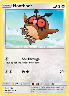 Hoothoot card from SM - Burning Shadows