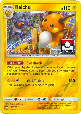 Raichu - 41/147 (League Challenge) [3rd Place] card from League & Championship Cards