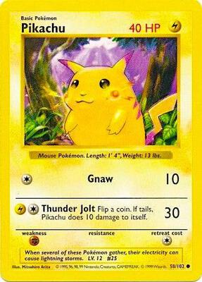 Pikachu (Red Cheeks) card from Base Set (Shadowless)