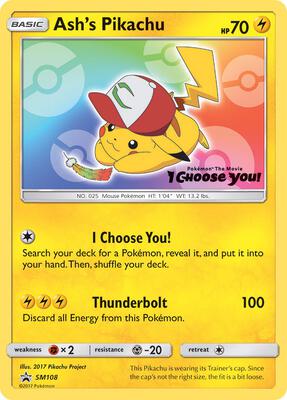 Ash's Pikachu - SM108 card from SM Promos