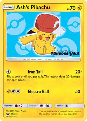 Ash's Pikachu - SM113 card from SM Promos