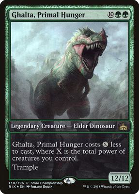 Ghalta, Primal Hunger card from Game Day & Store Championship Promos