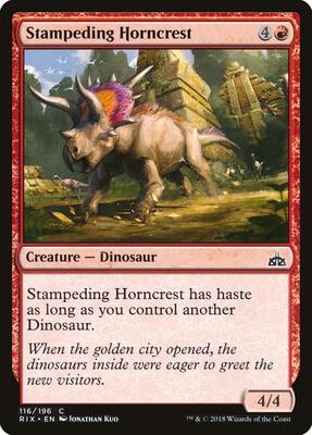 Stampeding Horncrest card from Rivals of Ixalan