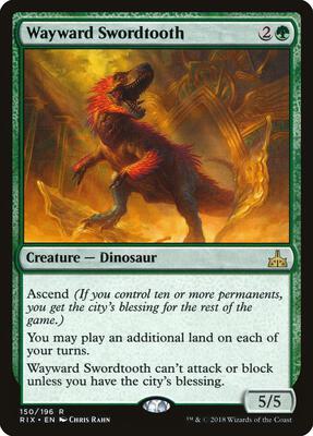 Wayward Swordtooth card from Rivals of Ixalan