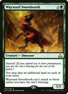 Wayward Swordtooth card from Prerelease Cards