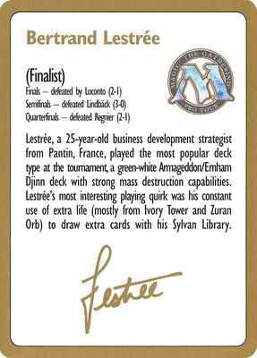 1996 Bertrand Lestree Biography Card card from World Championship Decks
