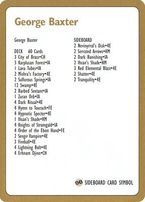 1996 George Baxter Decklist Card card from World Championship Decks