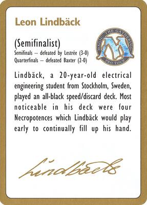1996 Leon Lindback Biography Card card from World Championship Decks