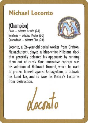 1996 Michael Loconto Biography Card card from World Championship Decks