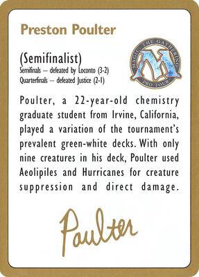 1996 Preston Poulter Biography Card card from World Championship Decks
