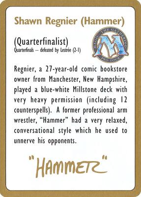 1996 Shawn "Hammer" Regnier Biography Card card from World Championship Decks