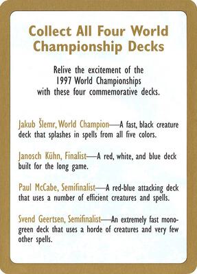 1997 World Championship Advertisement Card card from World Championship Decks