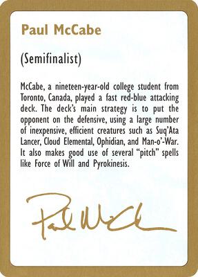 1997 Paul McCabe Biography Card card from World Championship Decks