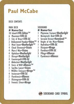 1997 Paul McCabe Decklist Card card from World Championship Decks