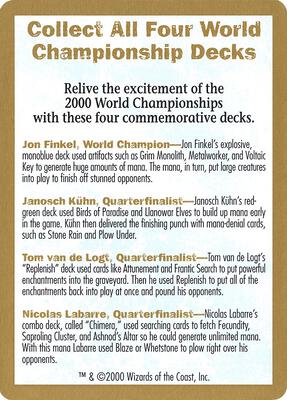2000 World Championship Advertisement Card card from World Championship Decks