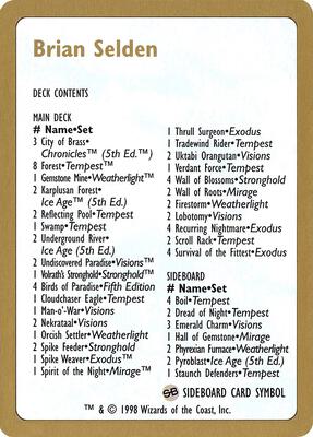 1998 Brian Selden Decklist Card card from World Championship Decks