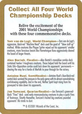 2001 World Championship Advertisement Card card from World Championship Decks
