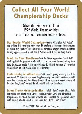 1999 World Championship Advertisement Card card from World Championship Decks