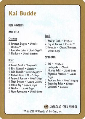 1999 Kai Budde Decklist Card card from World Championship Decks