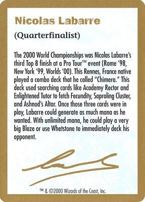 2000 Nicolas Labarre Biography Card card from World Championship Decks