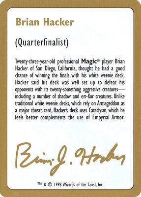 1998 Brian Hacker Biography Card card from World Championship Decks