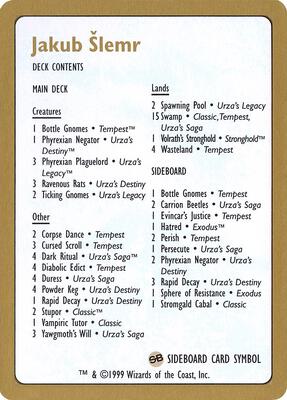 1999 Jakub Slemr Decklist Card card from World Championship Decks