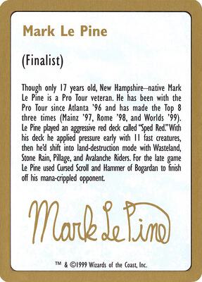 1999 Mark Le Pine Biography Card card from World Championship Decks