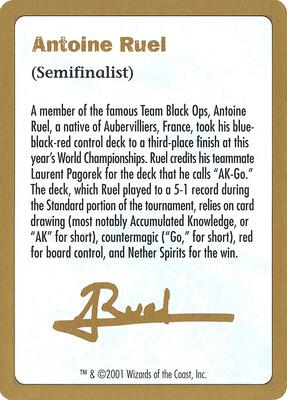 2001 Antoine Ruel Biography Card card from World Championship Decks