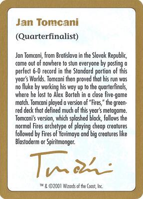 2001 Jan Tomcani Biography Card card from World Championship Decks