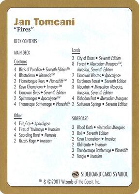 2001 Jan Tomcani Decklist Card card from World Championship Decks