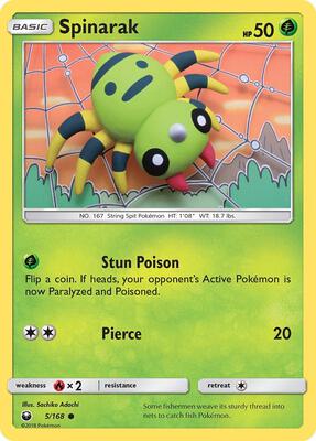 Spinarak card from SM - Celestial Storm