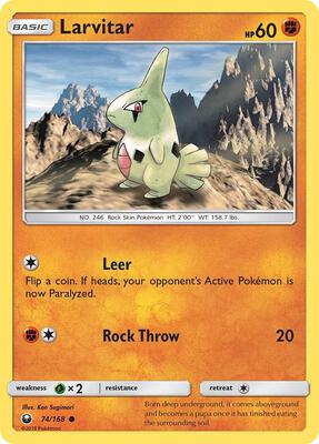 Larvitar card from SM - Celestial Storm