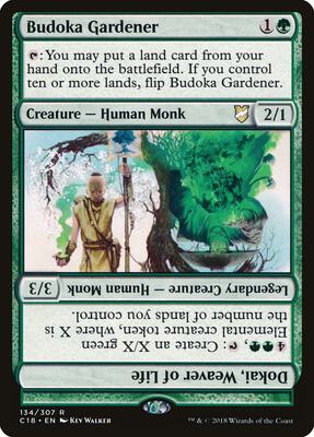 Budoka Gardener // Dokai, Weaver of Life card from Commander 2018